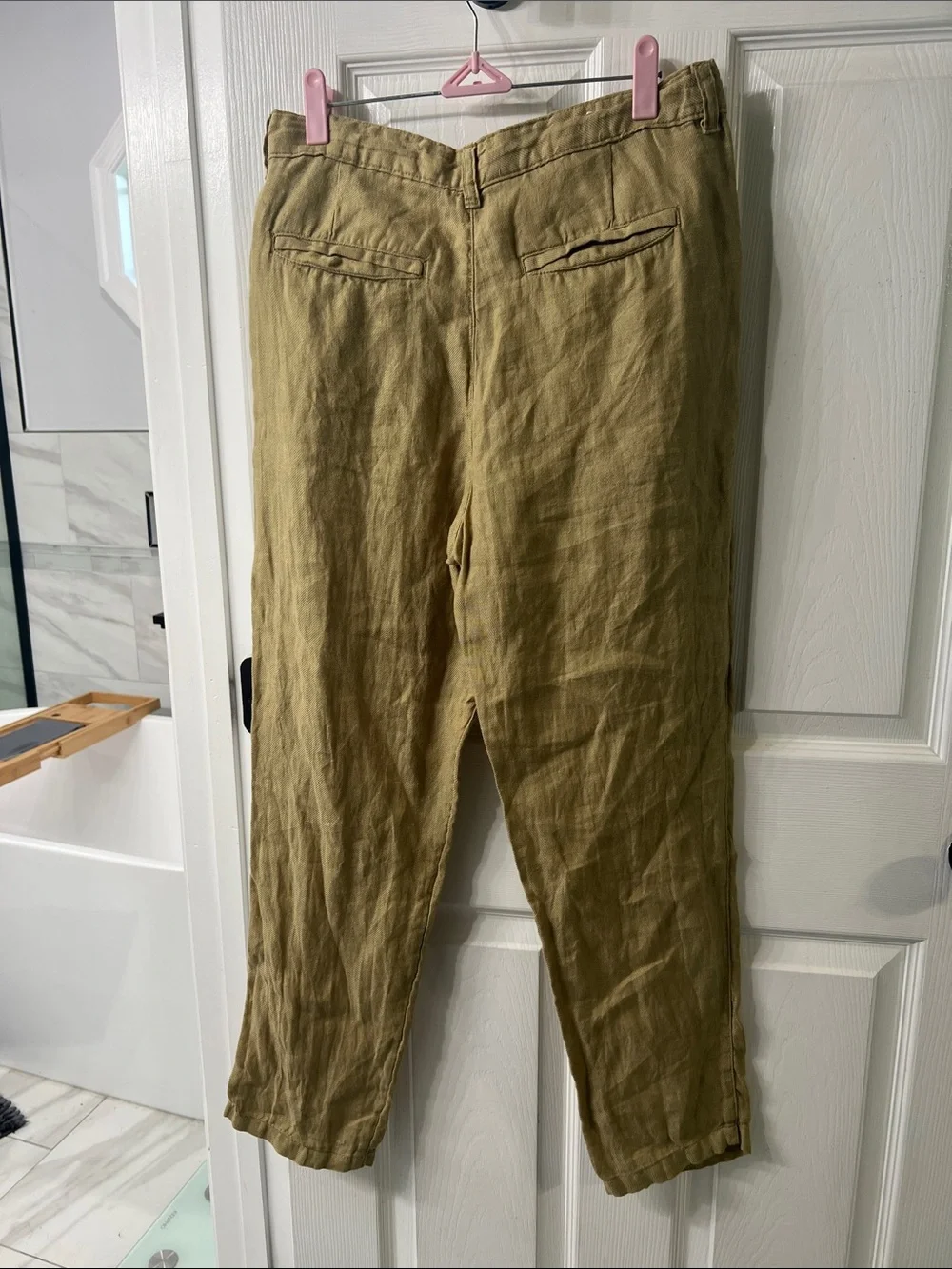 Zara 100% Linen Relaxed Tapered Pants Tan Khaki Size 29